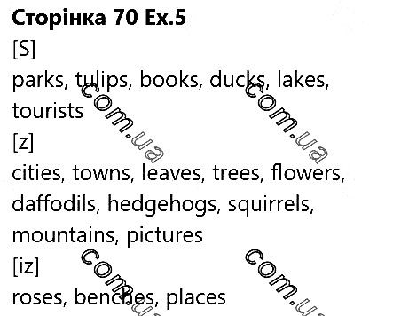 Сторінка 70 Вправа 5 англійська мова 5 клас Несвіт 2018