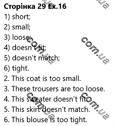 Сторінка 29 Вправа 16 англійська мова 5 клас Несвіт 2018