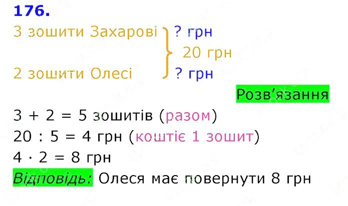 Вправа 176 Частина 2 Математика 3 клас Оляницька 2020