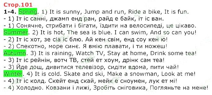 Сторінка 101 (1-4) англійська мова 2 клас Карпюк НУШ 2019