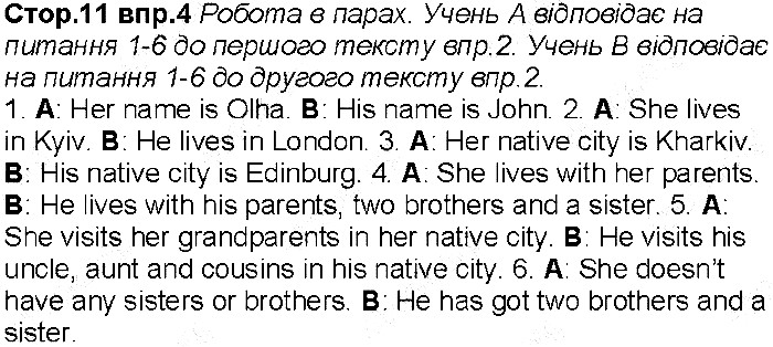 Сторінка 11 вправа 4 англійська мова 6 клас Несвіт 2014