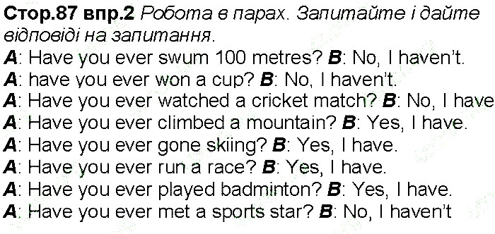 Сторінка 87 вправа 2 англійська мова 6 клас Несвіт 2014