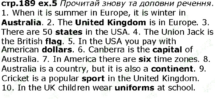 Сторінка 189  вправа 5 англійська мова 6 клас Карпюк 2014