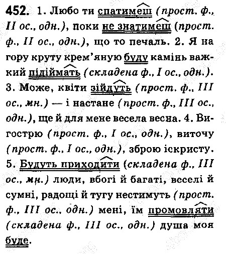 Вправа 452 українська мова 6 клас Ворон 2014