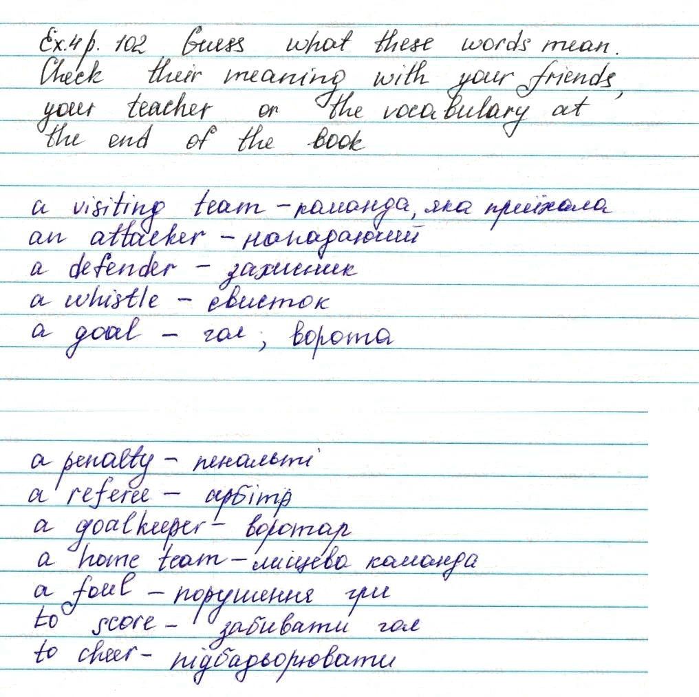 Вправа 4 Сторінка 102 англійська мова 7 клас Карпюк 2015 - Екстра ГДЗ