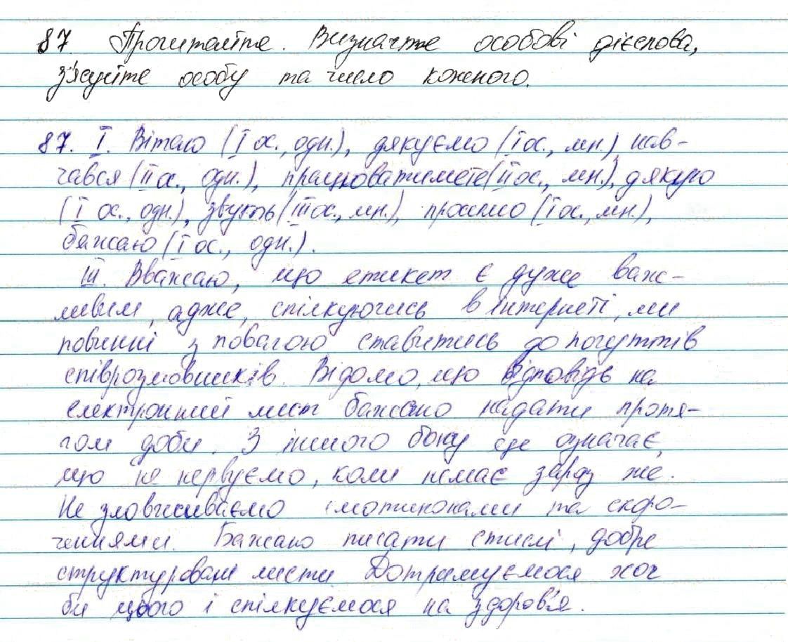 Вправа 87 українська мова 7 клас Глазова 2015