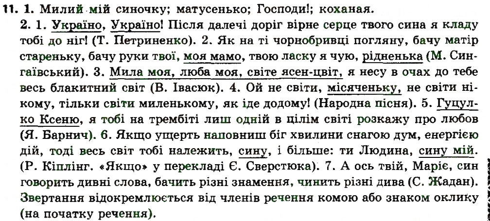 Вправа 11 українська мова 7 клас Єрмоленко 2015