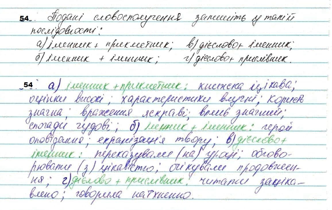 Вправа 54 українська мова 7 клас Глазова 2020