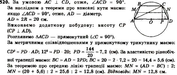 Вправа 520 геометрія 8 клас Мерзляк Полонскький Якір 2016