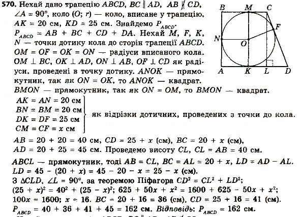 Вправа 570 геометрія 8 клас Мерзляк Полонскький Якір 2016