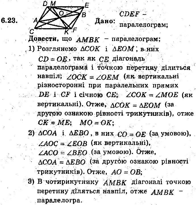 Вправа 6.23 геометрія 8 клас Мерзляк Полонскький Якір (поглиблений режим) 2016