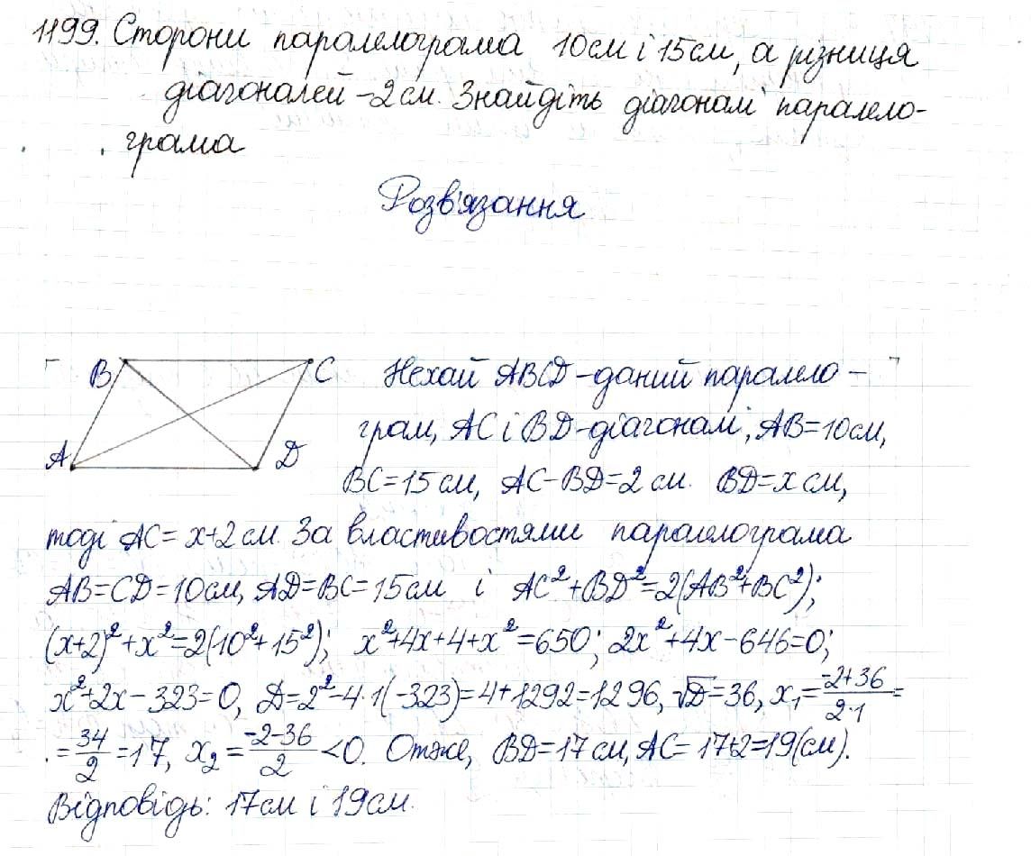 Вправа 1199 геометрія 8 клас Будна Тарасенкова 2016