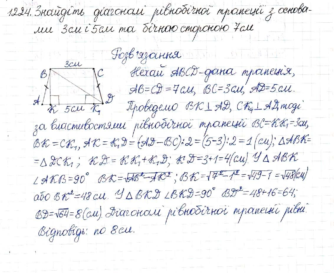 Вправа 1224 геометрія 8 клас Будна Тарасенкова 2016