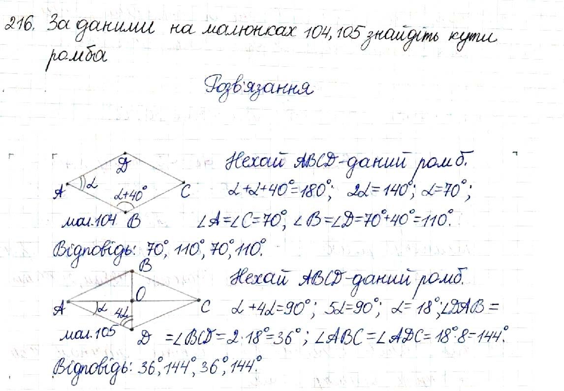 Вправа 216 геометрія 8 клас Будна Тарасенкова 2016