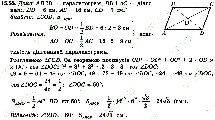 Вправа 15.55 геометрія 9 клас Мерзляк Полонський Якір 2017