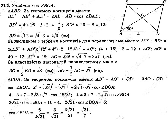 Вправа 21.2 геометрія 9 клас Мерзляк Полонський Якір 2017