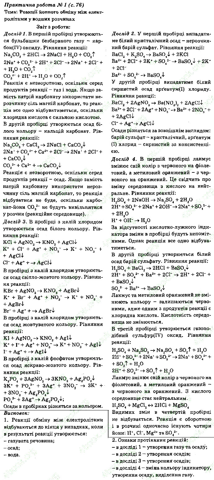 ПРАКТИЧНА РОБОТА № 1 хімія 9 клас Григорович 2017 - Екстра ГДЗ