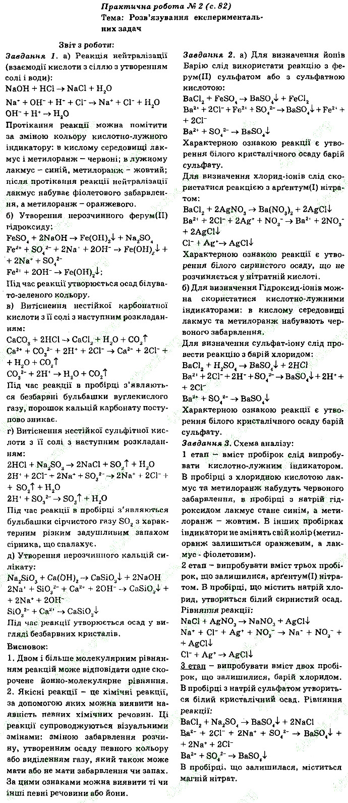 ПРАКТИЧНА РОБОТА № 2 хімія 9 клас Григорович 2017 - Екстра ГДЗ