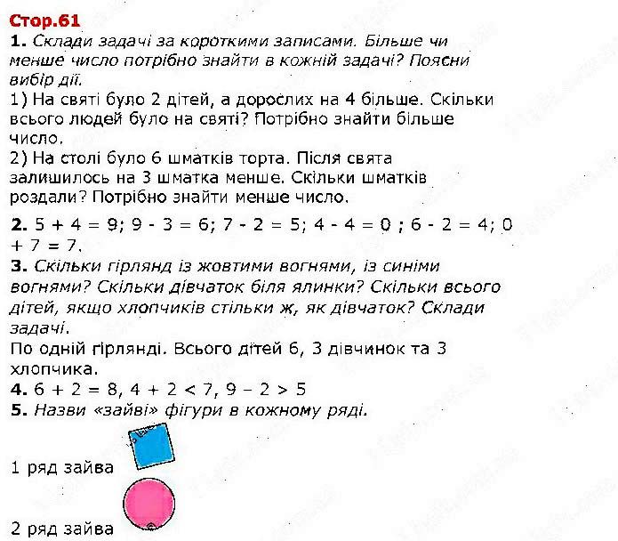 Сторінка 61 математика 1 клас Лишенко Тарнавська НУШ 2018