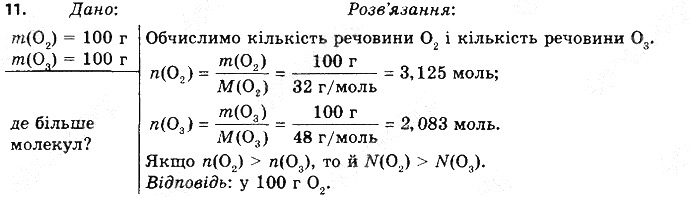 Вправа 11§ 25. Молярна маса хімія 8 клас Григорович 2016